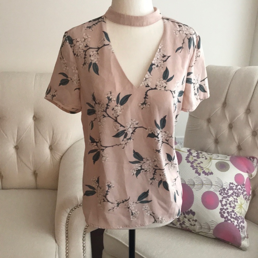 Dynamite choker neck cherry blossom blouse